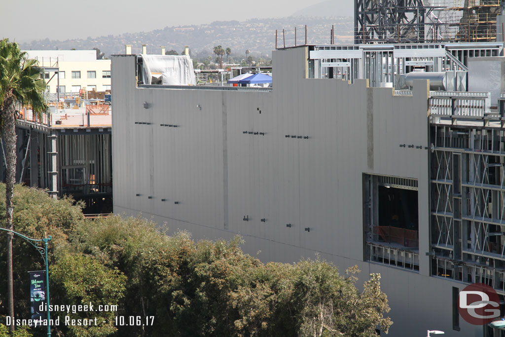 More of the exterior wall has been added to the Battle Escape show building on the side that runs along Disneyland Drive.