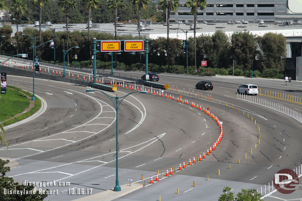 A new traffic pattern at the garage today.  The Ball Road overpass was coned to allow two way traffic.  