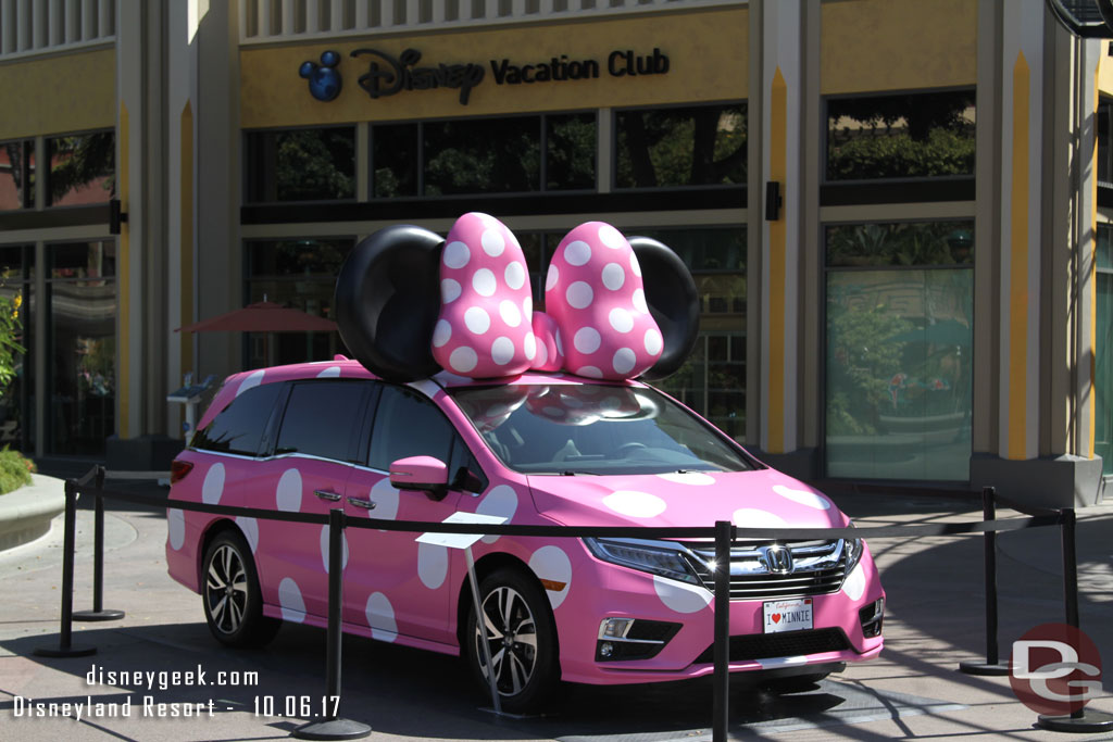 The Honda Minnie Van on display near the DVC storefront in Downtown Disney.