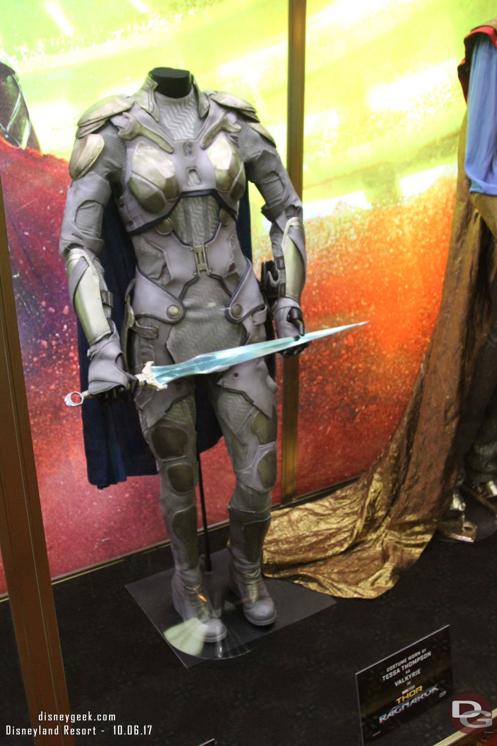 costume worn by Tessa Thompson as Valkyrie and he Dragon Fang Sword