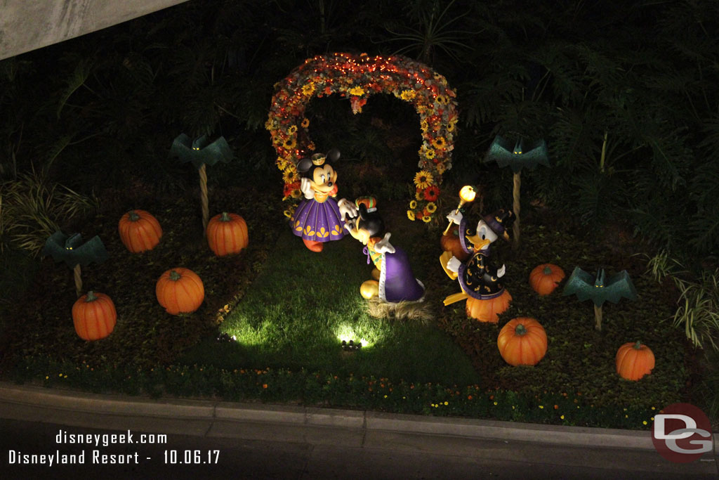 The Halloween display at night.