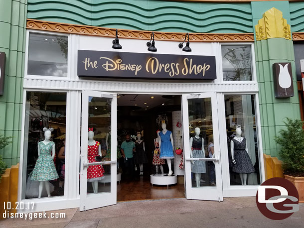 Since my last visit the Disney Dress Shop has opened in the former  hat store location.  This is a temporary store as this block of stores is slated to become a new dining location next year.