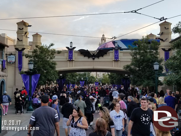 Headed for Disney California Adventure.  Buena Vista Street just before 6pm.