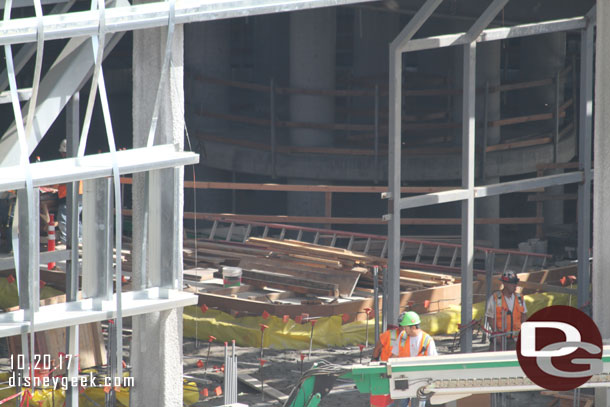 A closer look inside the  hanger structure at the forms and other preparations for the floor underway.