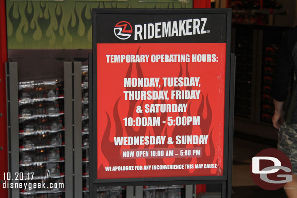 Notice RideMakerz changed their hours again.  Now all days are 10-5.