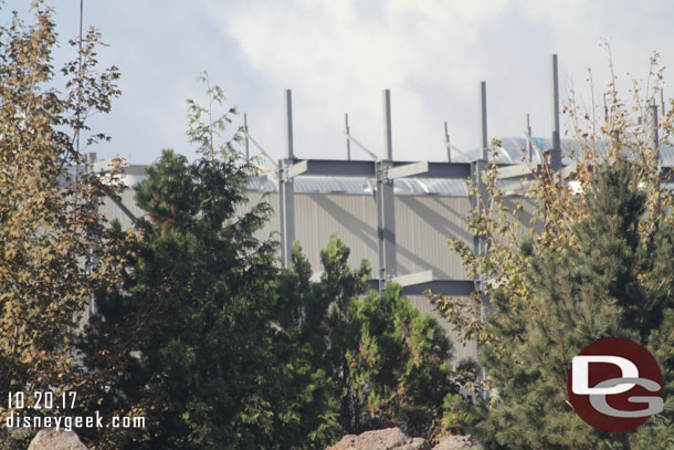 Here you can see the steel support structure for the rockwork/mountains in front of the show building.