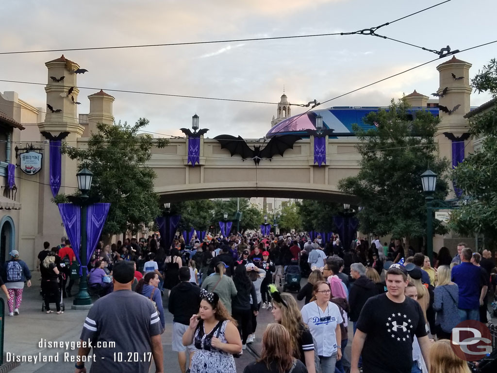 Headed for Disney California Adventure.  Buena Vista Street just before 6pm.