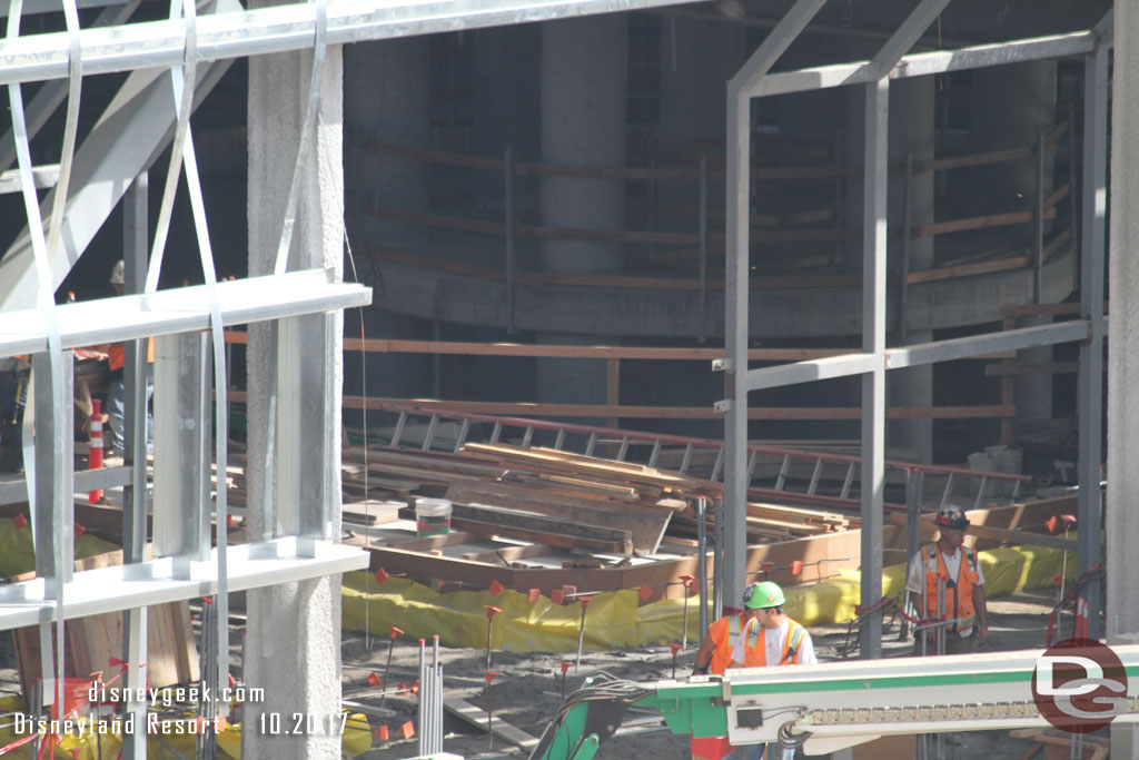 A closer look inside the  hanger structure at the forms and other preparations for the floor underway.