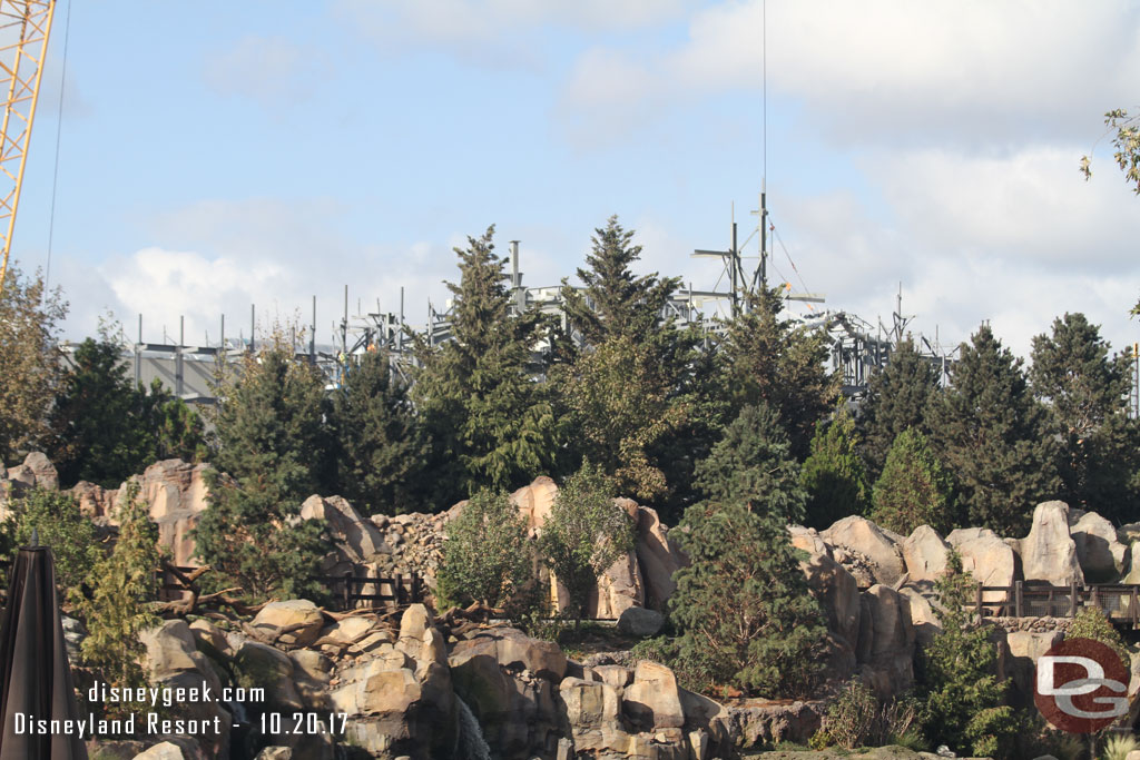 The view from Critter Country.  The top of the Star Wars Mountains rise just above the tree line.