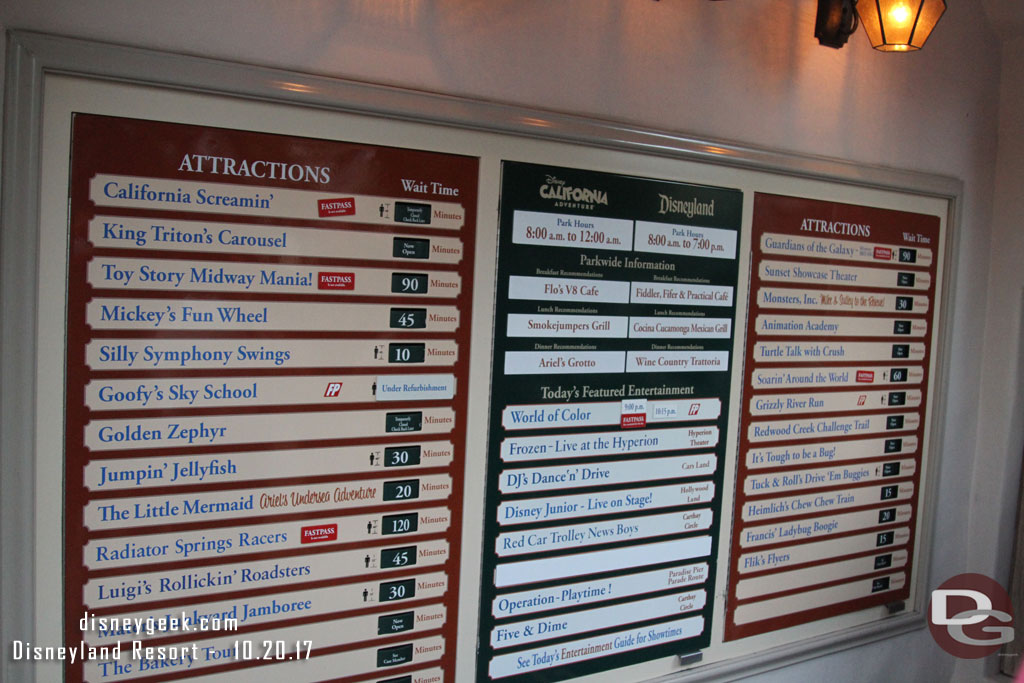 Disney California Adventure wait times at 5:52pm