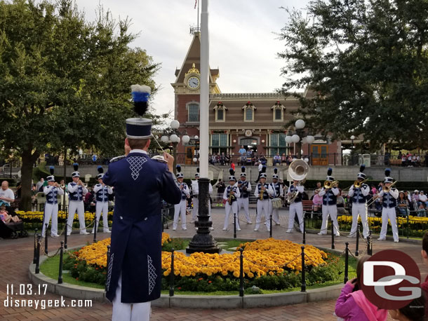 Stopped by Town Square for the nightly Flag Retreat featuring only the Disneyland Band this evening, no Dapper Dans.