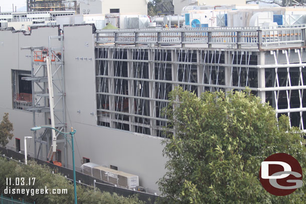 More exterior siding is being installed on the side along Disneyland Drive.