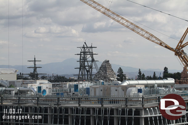 Beyond the Battle Escape building you can see the steel rising up for the mountains.