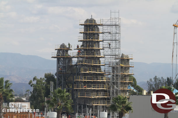 A closer look at the mountains this week as they continue to install the wire mesh that gives them shape.