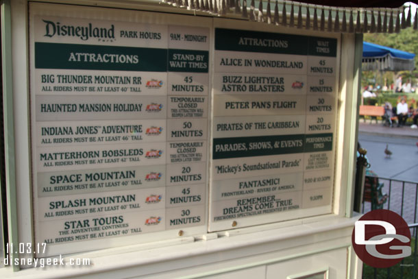 Disneyland waits as of 4:11pm