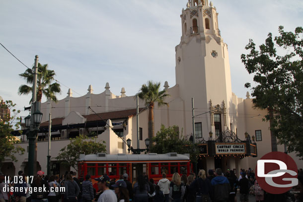 The Red Car News Boys performing.  The Halloween decorations are gone from the Carthay Circle Restaurant.