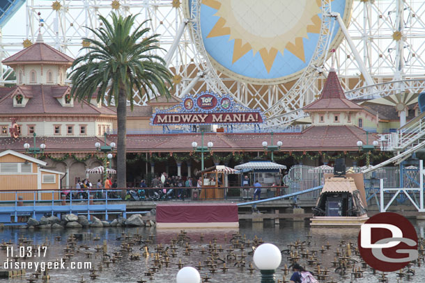 World of Color Season of Light barges are in the bay.