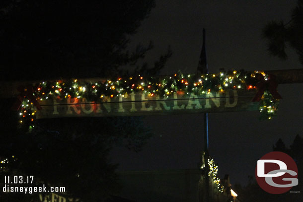 The Christmas lights were on in Frontierland (Main Street and other areas were not lit this evening)