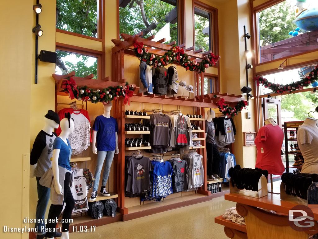 The entrance nearest the parks has Christmas decorations and a lot of Mickey merchandise.