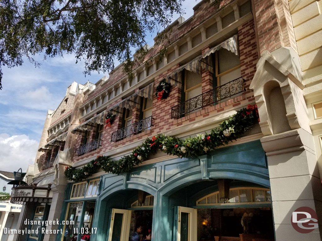 Main Street buildings have garland too.