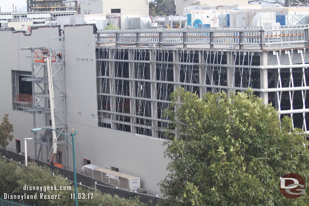 More exterior siding is being installed on the side along Disneyland Drive.