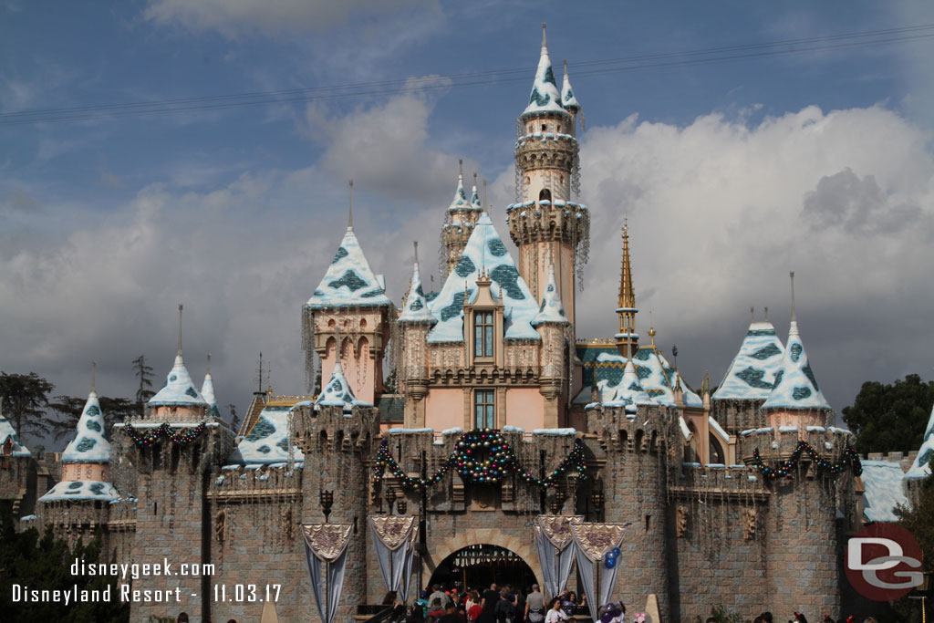 The annual snow fall has taken place on Sleeping Beauty Castle.