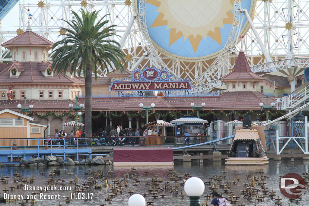 World of Color Season of Light barges are in the bay.