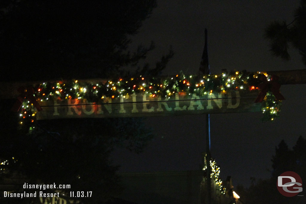 The Christmas lights were on in Frontierland (Main Street and other areas were not lit this evening)