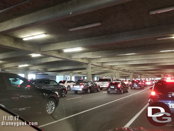 I arrived to find a very busy parking structure at the Disneyland Resort.  The tollbooth line was stretching to the garage entrance.