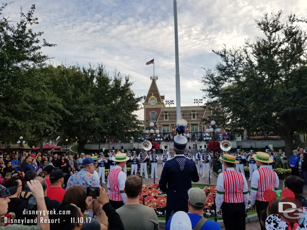 Gathered around the flag pole for the Flag Retreat