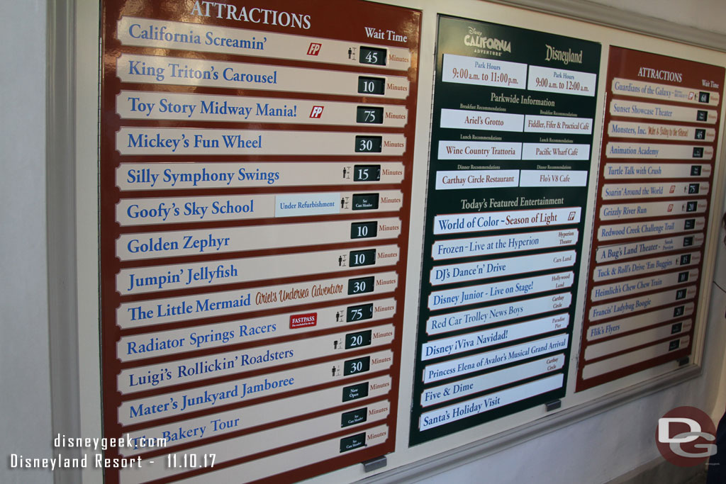 A check of Disney California Adventure waits at 2:15pm