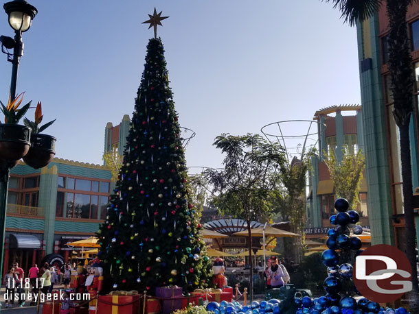 The Downtown Disney Christmas tree during the day.