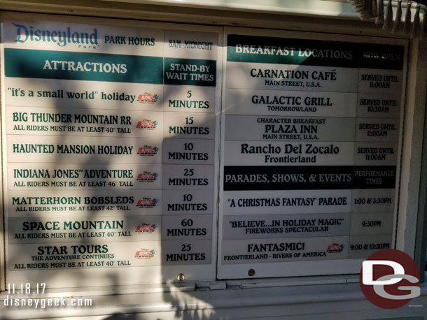 Disneyland wait times at 9:48am