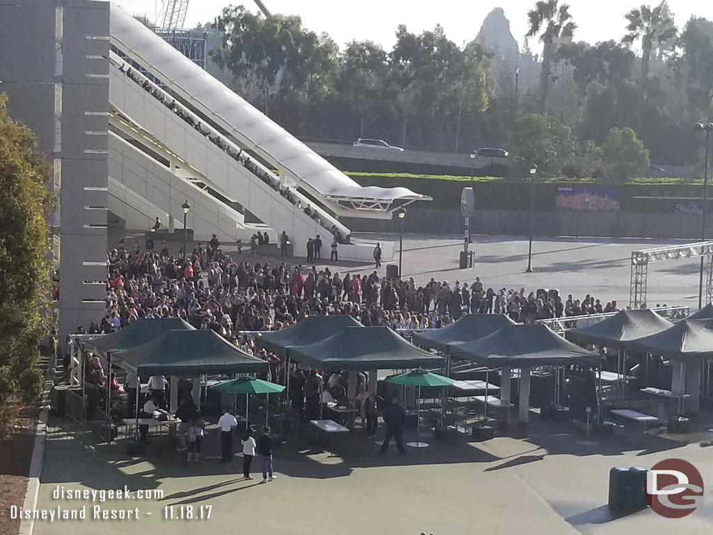 A wider picture of the security backup.  For park opening it seems all check points should be open.  There were less than half open.