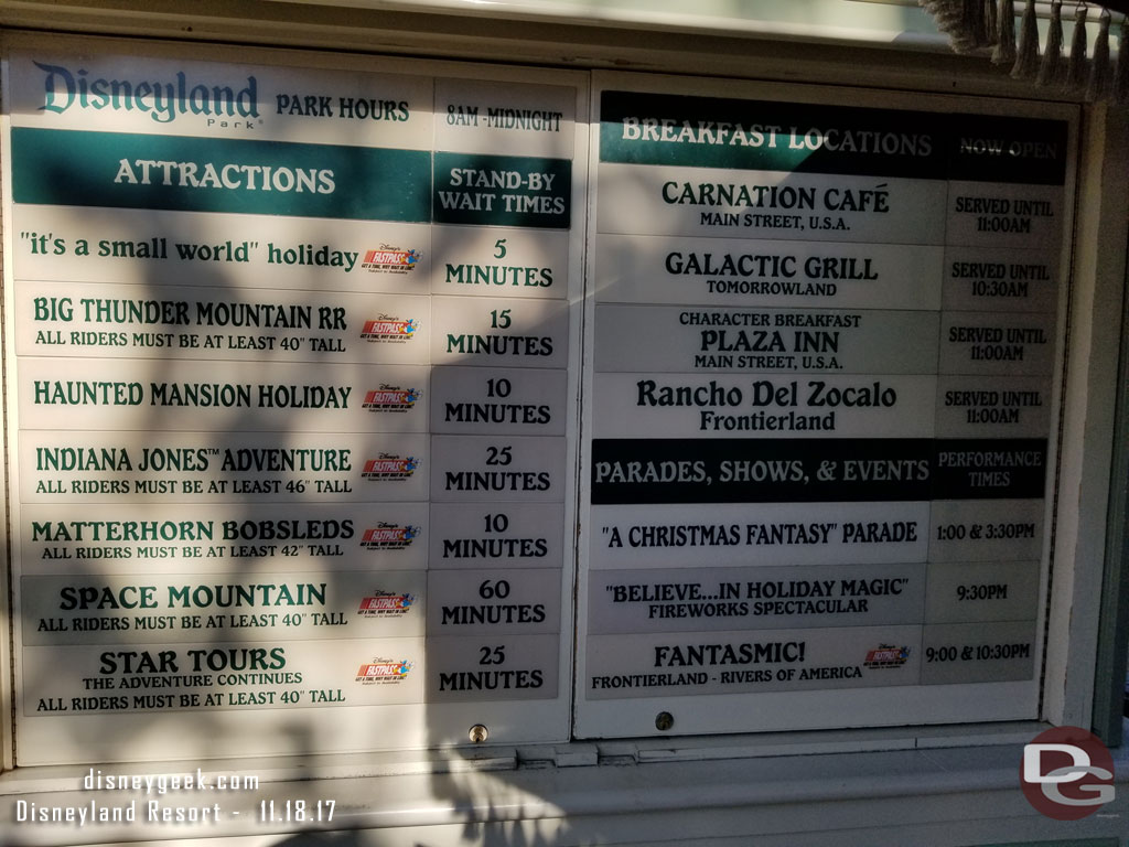 Disneyland wait times at 9:48am