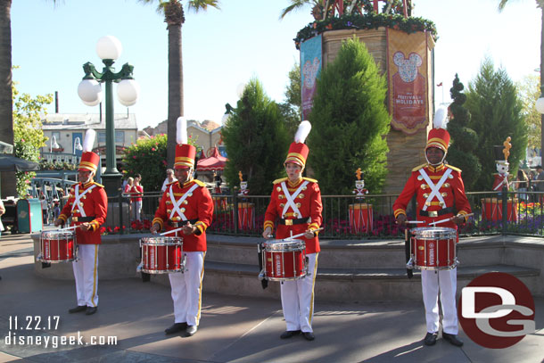 Holiday Toy Drummers performing in Paradise Pier.