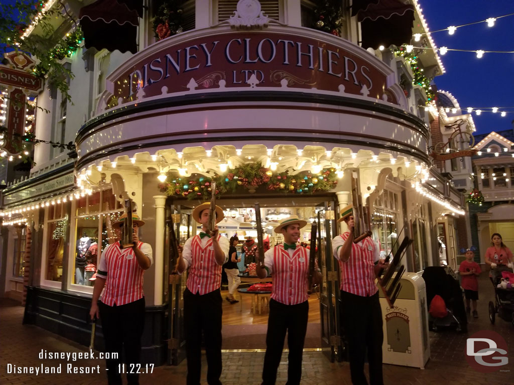 The Dapper Dans of Disneyland on Main Street USA for a performance.