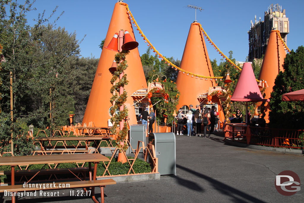 No one at the picnic tables by the Cozy Cone.. the heat was a little much to sit out in.