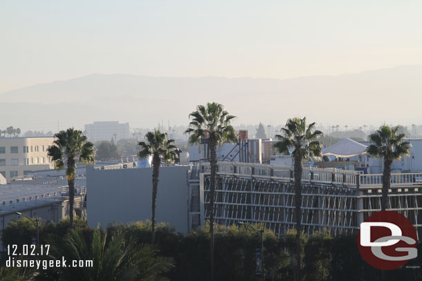 Starting on the left side with the Millennium Falcon show building.  More work on the roof since last visit.