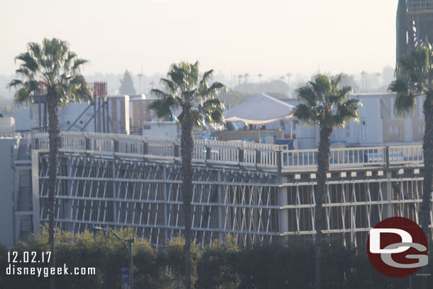 A closer look at the Millennium Falcon show building roof.