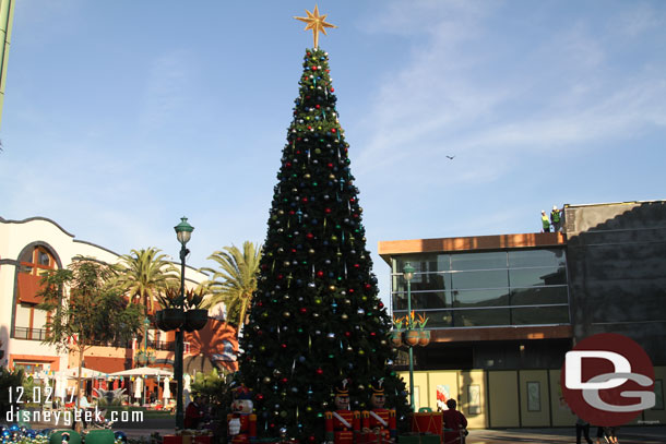 The Downtown Disney Christmas tree and beyond it Splitsville