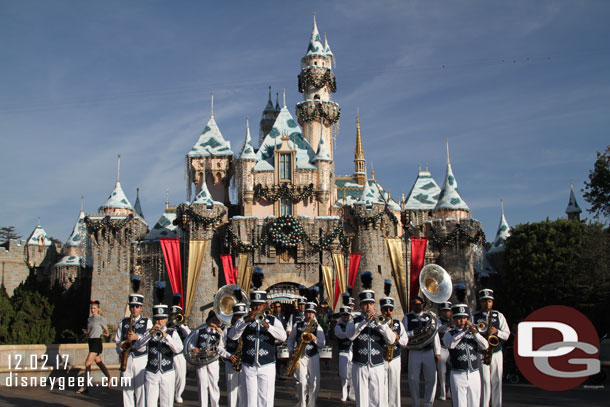 The Disneyland Band performing in front of Sleeping Beauty Castle.