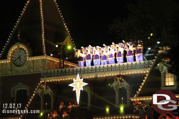 The trumpeters high atop the train station.