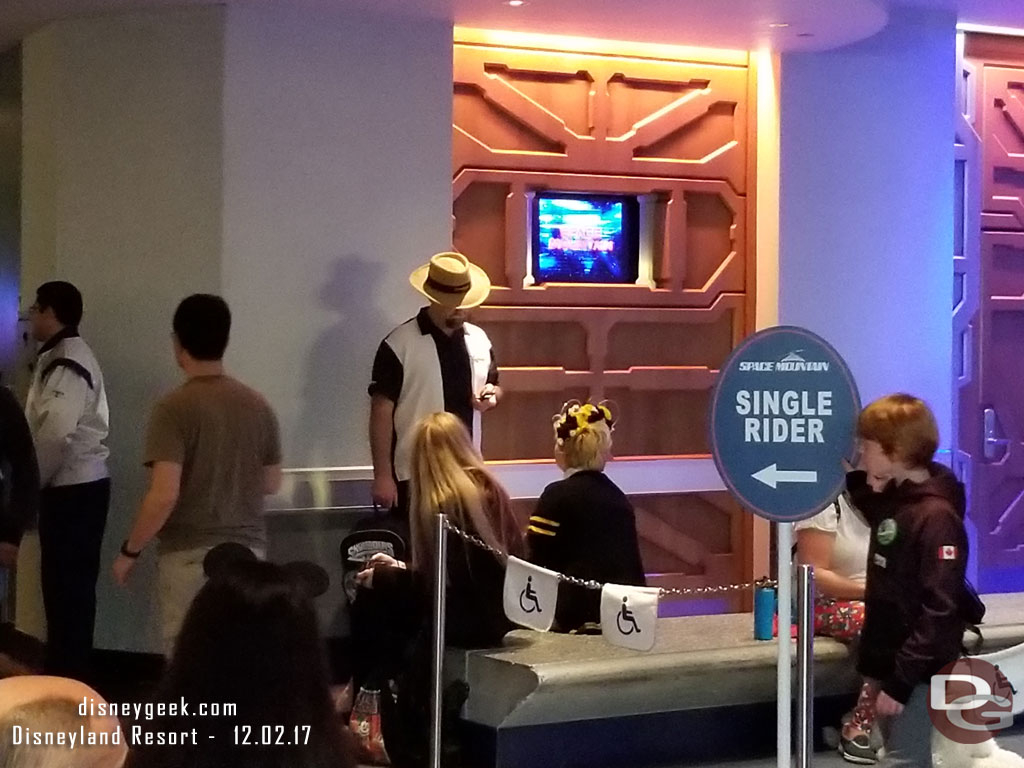 Space Mountain has is running a single rider option now.  Only a couple signs near the exit indicate it.