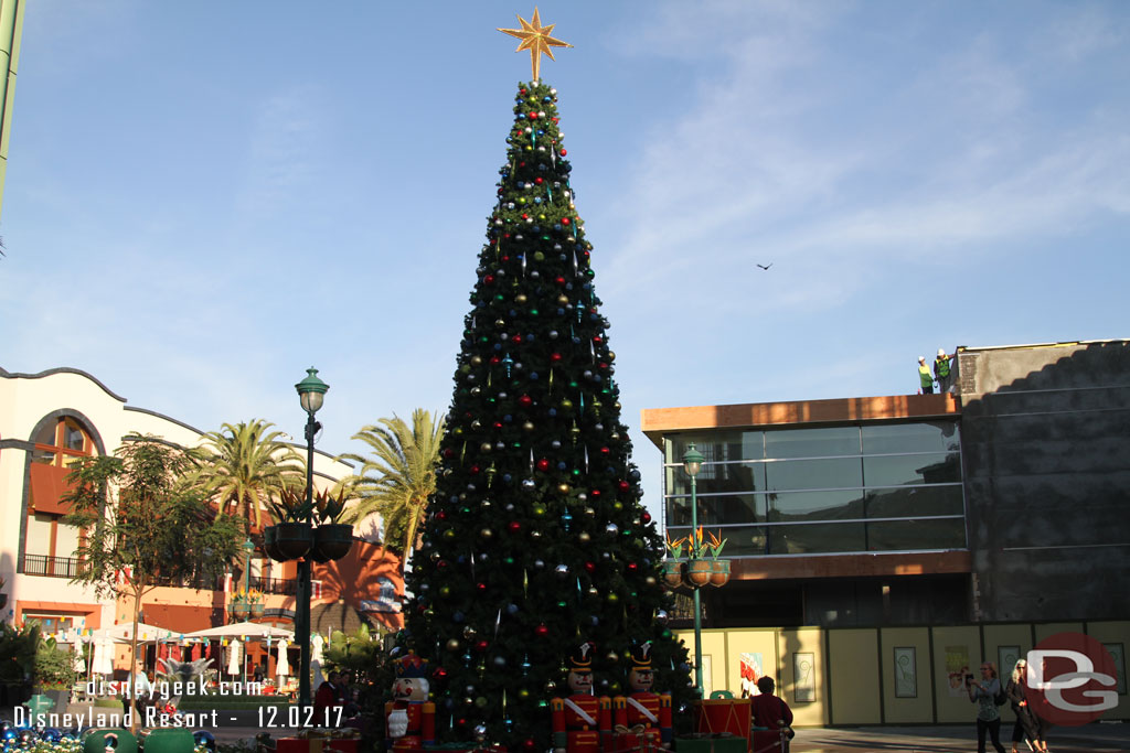 The Downtown Disney Christmas tree and beyond it Splitsville