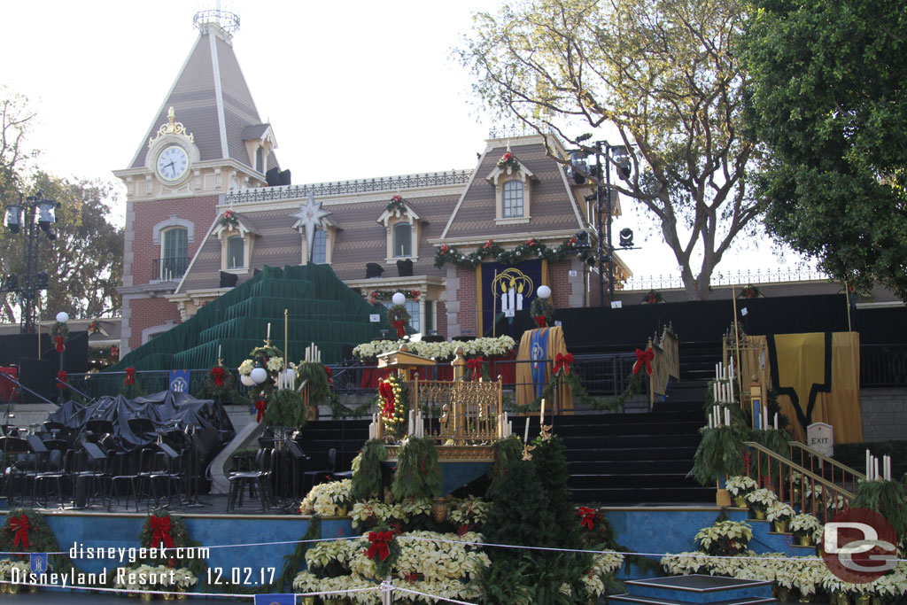 The stage in Town Square is ready for the 2017 Candlelight Ceremony.