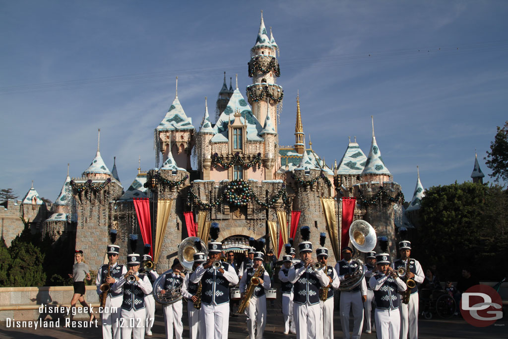 The Disneyland Band performing in front of Sleeping Beauty Castle.