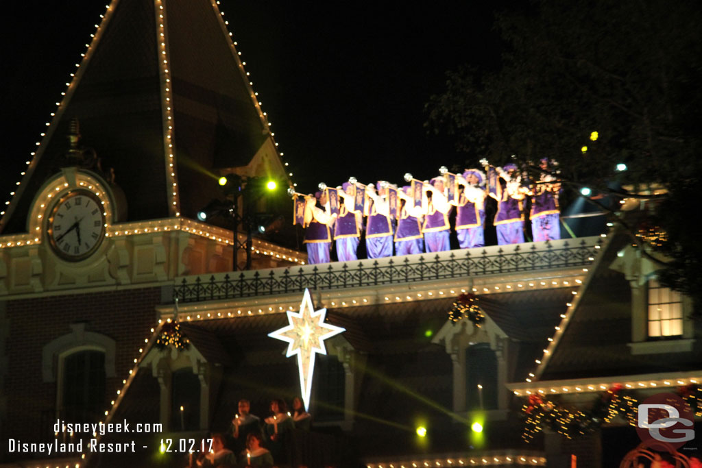 The trumpeters high atop the train station.