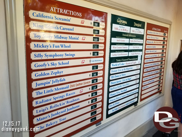 Some Disney California Adventure waits as of 1:30pm