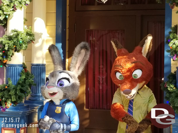 Judy and Nick from Zootopia greeting guests in the area.